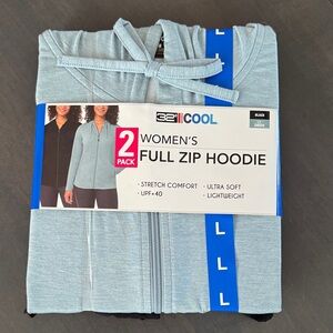 NWT 2 pack of 32 Degrees Cool Women's Full Zip Hoodie Black & Lt Green/Blue NIP